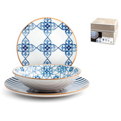H&H Lifestyle 1541100 servizio da tavola 18 pz Porcellane dure Blu, Bianco