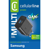Cellularline Dual Super Fast Charger 45W - Samsung Caricabatterie da rete 2 porte USB e USB-C con tecnologia Super Fast Charging 45W