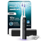Philips Sonicare serie 6500 Spazzolino Elettrico Sonico con base di ricarica e custodia, 3 livelli di intensità, sensore di pressione confezione da 1 spazzolino bianco e 1 spazzolino nero HX7419/01