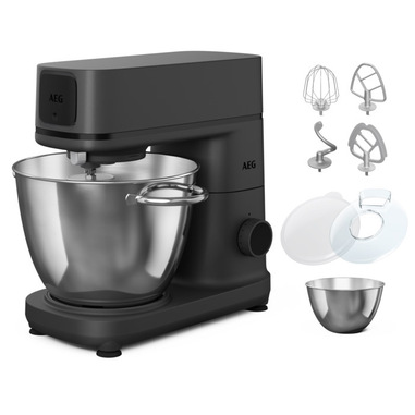 AEG Robot da cucina KM7-1-4BPT, Impastatrice Planetaria, Potenza 1200W, Capacità ciotole 6 & 4L, Accessori inclusi, Nero