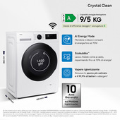 Samsung Lavasciuga Crystal Clean Slim 9Kg WiFi 9/5kg A-10%/E WD90DG5G34BEET