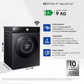 Samsung QuickDrive 8000 Series WW90DB8U95GB lavatrice Caricamento frontale 9 kg 1400 Giri/min Nero