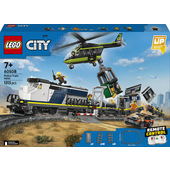 LEGO City 60508 Rapina al Treno della Polizia Giocattolo, Treno Telecomandato con Binario, Elicottero, Auto, 6 Minifigure, 7+