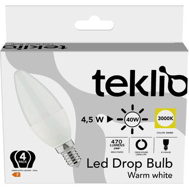IOPLEE TEKLIO C35630 Confezione 4 lampadine LED 3000 K 4,5W E14 Classe F