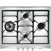 Smeg Cucina SR264XGH2 piano cottura Nero, Argento Da incasso 60 cm Gas 4 Fornello(i)