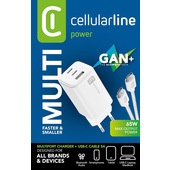 Cellularline Multipower 65W Kit - Smartphone, tablet e laptop Caricabatterie da rete 65W con cavo USB-C to USB-C incluso