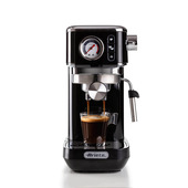 Ariete 1381 Macchina da caffè con manometro, compatibile con caffè in polvere e cialde ESE, 1300 W, Capacità 1,1 L, 15 bar di pressione, Filtro ½ tazze, Dispositivo Cappuccino, Nero