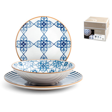 H&H Lifestyle 1541100 servizio da tavola 18 pz Porcellane dure Blu, Bianco