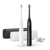 Philips 5300 series Sonicare Spazzolino Elettrico Sonico con base di ricarica e custodia, 2 livelli di intensità, sensore di pressione confezione da 1 spazzolino bianco e 1 spazzolino nero HX7109/01