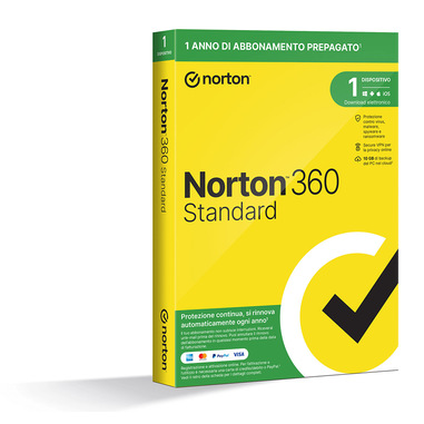 Norton 360 Standard 2024| Antivirus per 1 dispositivo | Licenza di 1 anno con rinnovo automatico | Secure VPN e Password Manager | PC, Mac, tablet e smartphone