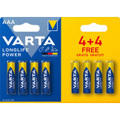Varta Longlife Power, Batteria Alcalina, AAA, Micro, LR03, 1.5V, Blister da 4+4, Made in Germany