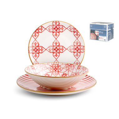 H&H Lifestyle 1545500 servizio da tavola 18 pz Porcellane dure Beige, Rosso
