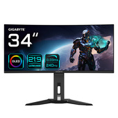 GIGABYTE Monitor da gioco curvo OLED WQHD MO34WQC2 da 34" - 3440 x 1440, 240Hz, 0.03ms, KVM, 250 cd/m², FreeSync Premium Pro, DisplayHDR True Black 400, HDMI 2.1, Displayport 1.4