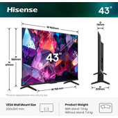 Hisense Smart TV QLED 144Hz 43" 4K 43Q7S PRO, Audio Dolby Atmos, VIDAA OS con 1000+ APP, Dolby Vision IQ, HDR 10+, Native 144Hz Game Mode, AirPlay2, Alexa Built-in, lativù 4K