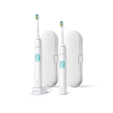 Philips Sonicare 4300 series ProtectiveClean Spazzolini Elettrici Sonici, con custodia da viaggio, confezione da 2 Spazzolini Bianchi HX6807/35