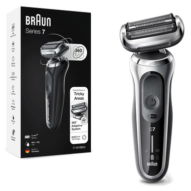 Braun Series 7 71-S1000s Rasoio Elettrico Uomo, 360° Flex, Wet&Dry, Ricaricabile, Rasoio A Lamina Senza Fili, Argento