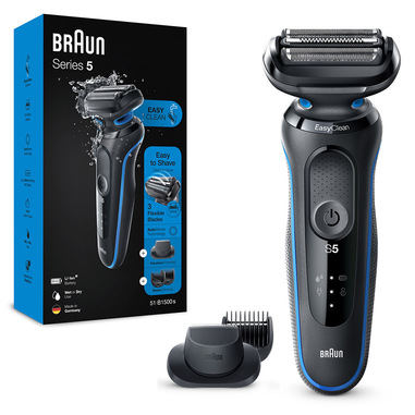 Braun Series 5 51-B1500s Rasoio Elettrico Con Accessorio Regolabarba EasyClick, EasyClean, Wet&Dry, Ricaricabile, Rasoio A Lamina Senza Fili, Blu