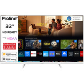 Proline PRO32WVDA SMART TV Bianco 32" HD, Sistema operativo VIDAA, Triplo tuner DVBT2/C/S2, Certificato TivuSAT, Piedini installabili in doppia posizione stretta/larga, Dolby Audio, Parental Control