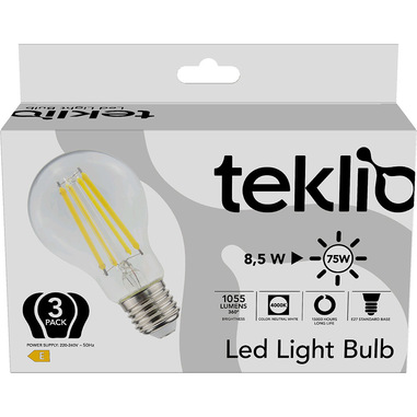 IOPLEE TEKLIO A605C Confezione 3 lampadine LED 4000 K 8,5W E27 Classe E