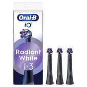 Oral-B Testine di Ricambio iO Series Radiant White Black, testine rotonde di ricambio originali, setole angolate per una rimozione più profonda della placca, con petali lucidanti per lo sbiancamento dei denti, 3