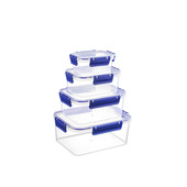 H&H Confezione 4 contenitori Easymix in polipropilene trasparente con guarnizione in silicone blu, chiusura clic-clac rettangolari. Composto da un contenitore 375 cc, un 900 cc, un 1700 cc, un 2850 cc.