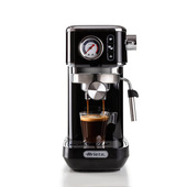 Ariete 1381 Macchina da caffè con manometro, compatibile con caffè in polvere e cialde ESE, 1300 W, Capacità 1,1 L, 15 bar di pressione, Filtro ½ tazze, Dispositivo Cappuccino, Nero