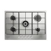 Indesit THP 752 W/IX/I 1 piano gas inox 75cm 5 fuochi bruciatore doppia corona griglie smaltate