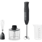 AEG HB4-1-6GG, Frullatore Ad Immersione, 600 W, Lame True Flow In Acciao Inox, Modalita' Turbo, Include Bicchiere Graduato/Frusta/Tritatutto, Lavabile In Lavastoviglie, Nero