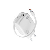 Cellularline Retractable Power 30W Caricabatterie da rete 30W con cavo retrattile USB-C e porta USB-C