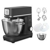 AEG KM7-1-4BPT, Planetaria Impastatrice, 1200W, Capacita' 6L + 4L, 10 Velocita' + Controllo Manuale, 2 Ciotole In Acciaio Inox, Accessorio Frusta/Frusta In Silicone/Gancio Per Impasti, Nero