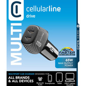 Cellularline Car Power Hyper - iPhone, Samsung, Xiaomi, Oppo and other Smartphones and Tablets Caricabatterie da auto 2 porte, 65W Power Delivery