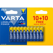 Varta Longlife Power, Batteria Alcalina, AAA, Micro, LR03, 1.5V, Blister da 10+10, Made in Germany