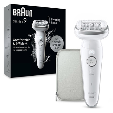 Braun Silk-épil 9 9-011, Epilatore Elettrico Donna Per Una Epilazione Facile, Pelle Liscia a Lungo, Bianco/Argento