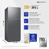 Samsung RT38CG6624S9 frigorifero Doppia Porta EcoFlex AI Libera installazione con congelatore Wifi 393 L Classe E, Inox