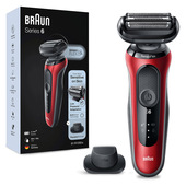 Braun Series 6 61-R1200s Rasoio Elettrico Uomo Con Accessorio Rifinitore Di Precisione EasyClick, SensoFlex, Wet&Dry, Ricaricabile, Rasoio A Lamina Senza Fili, Rosso
