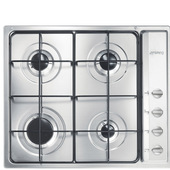 Smeg S64S piano cottura Acciaio inox Da incasso 60 cm Gas 4 Fornello(i) Cappa da incasso
