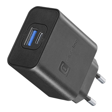 Cellularline Dual Super Fast Charger 25W - Samsung Caricabatterie da rete 2 porte USB e USB-C con tecnologia Super Fast Charging 25W