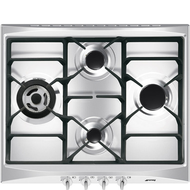 Smeg Cucina SR264XGH2 piano cottura Nero, Argento Da incasso 60 cm Gas 4 Fornello(i)