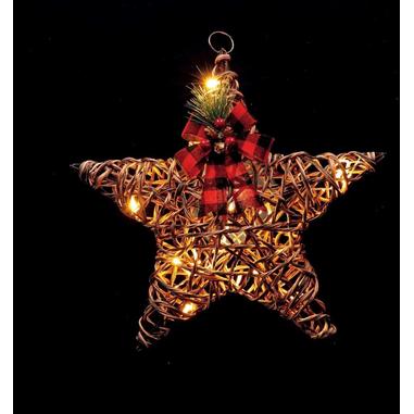 Regalo Stella in rattan e ferro con 15 LED (funzionamento a pila 2AA x 1,5V)