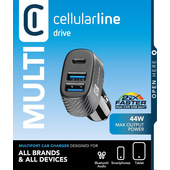 Cellularline Car Multipower Trio - iPhone, Samsung, Xiaomi, Oppo and other Smartphones and Tablets Caricabatterie da auto veloce con 3 porte