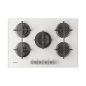 Indesit ING 72T/WH 1 piano gas vetro bianco 75cm 5 fuochi bruciatore doppia corona griglie in ghisa lavabili in lavastoviglie