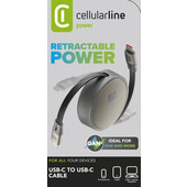 Cellularline - Cavo USB-C/USB-C retraibile Cavo USB-C/USB-C retraibile. Regge una potenza fino a 100W, necessaria per caricare correttamente tutti i devices, dagli smartphone ai laptop.