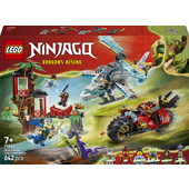 LEGO NINJAGO 71857 Battaglia alla Casa sull’Albero con Veicolo Ninja, Giocattolo con Moto, Elicottero, 6 Minifigure, per 7+