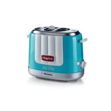 Ariete 206 Hot Dog Maker Party Time, Macchina per fare hot dog, 650 W, 5 livelli di cottura, 4 spazi di cottura, Espulsione automatica, Azzurro