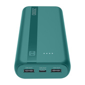 Cellularline Power Bank Essential 20.000 Power bank da 20.000 mAh con batteria agli ioni di litio, dotato di porta USB-C in/out, due porte USB-A e indicatori LED. Consente la ricarica simultanea di più dispositivi in modo sicuro e affidabile.