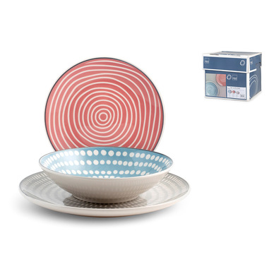 H&H Lifestyle Servizio piatti tavola 18 pz. modello Evan in stonewere