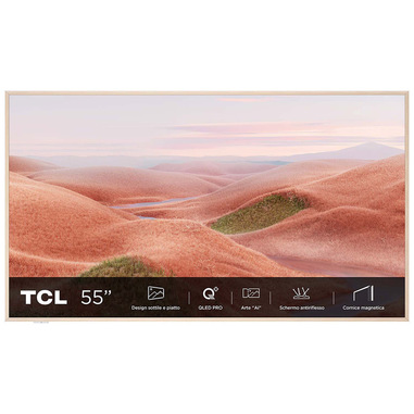 TCL Smart TV Art QLED 4K 55" 55A300W, Motion Clarity PRO, Dolby Vision IQ, HDR10+, Dolby Atmos, Controlli vocali, Google TV