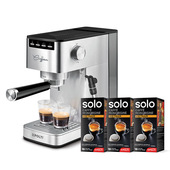 Polti Coffea P10S, macchina da caffè manuale compatibile con caffè macinato e in cialde, con montalatte. Incluse 54 cialde di SOLO, il caffè di