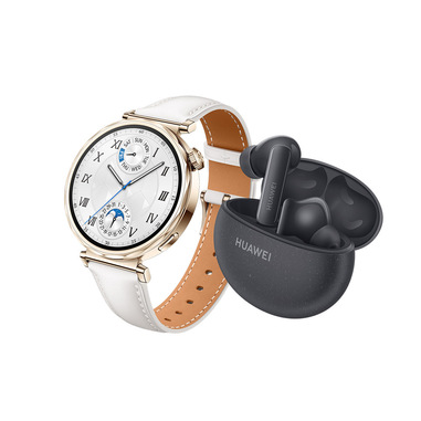 Huawei WATCH GT5, Cassa 41mm in acciaio inossidabile e cinturino in pelle bianca. Compatibile con iOS e Android. Con FreeBuds 5i in omaggio