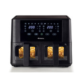 Ariete 4631 Friggitrice ad aria Doppia 9L, 2400W, Capacità totale 9L, 11 programmi, Multifunzione, Fino a 3,6 kg di fritto Temperatura fino a 200°C, Doppio cestello, Nero